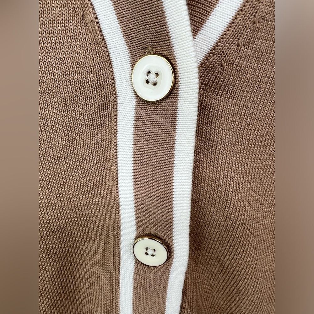 Talbots Brown Cardigan with White Trim - Picture 2 of 7